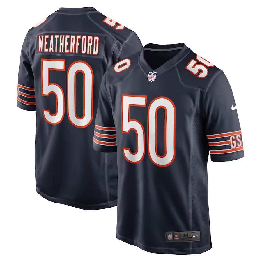 Men Chicago Bears #50 Sterling Weatherford Nike Navy Game Player NFL Jersey